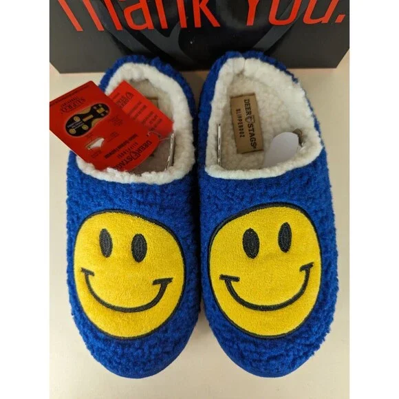 DEER STAGS Smiley Slippers Mens 9 M Blue Memory Foam Indoor Outdoor Shoes NWB - Picture 9 of 16